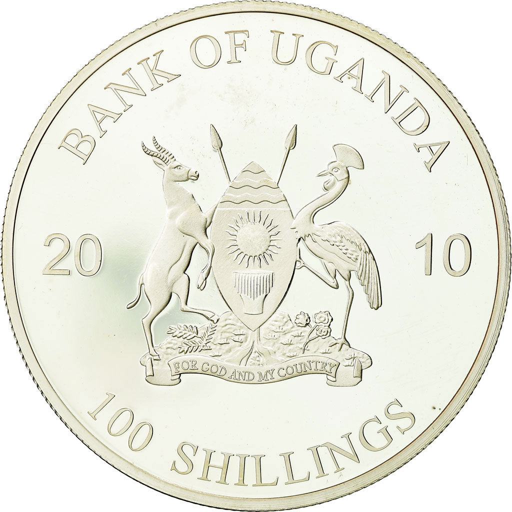 Monnaie, Uganda, Man eaters, 100 Shillings, 2010, FDC, silver plated steel