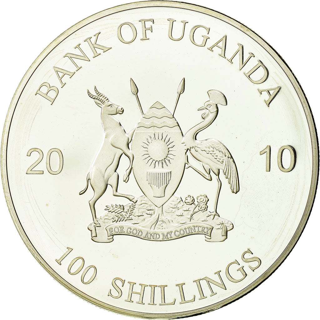 Coin, Uganda, Man eaters, 100 Shillings, 2010, MS(65-70), silver plated steel