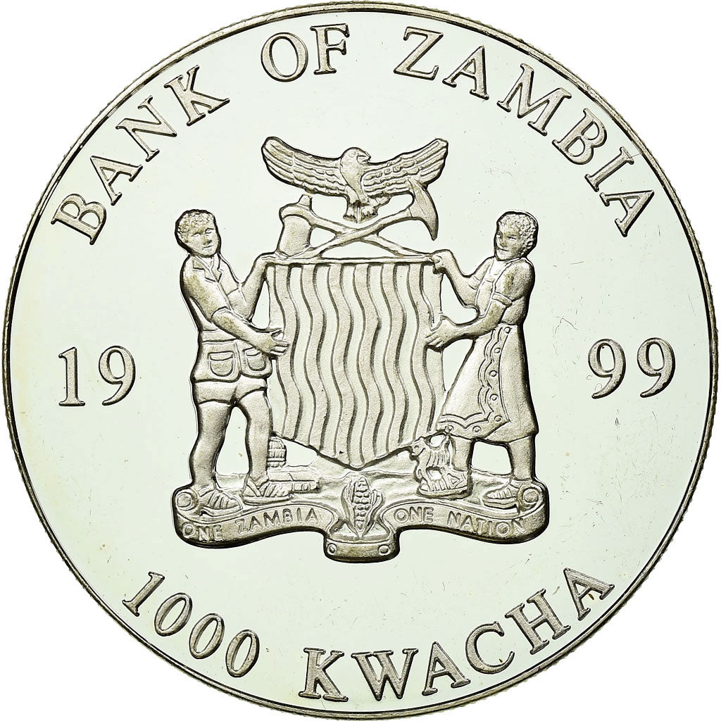 Coin, Zambia, 1000 Kwacha, 1999, British Royal Mint, MS(65-70), Silver plated