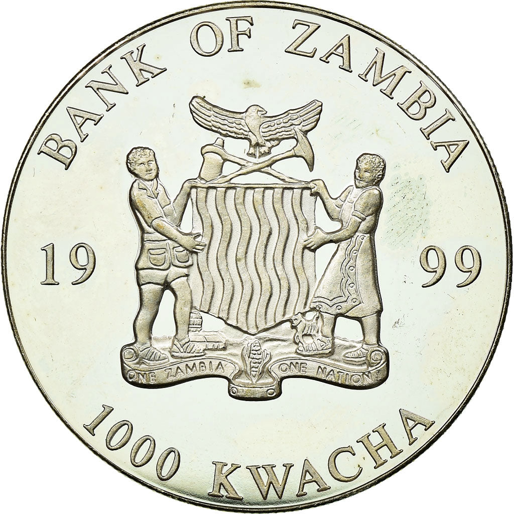 Coin, Zambia, 1000 Kwacha, 1999, British Royal Mint, MS(65-70), Silver Plated