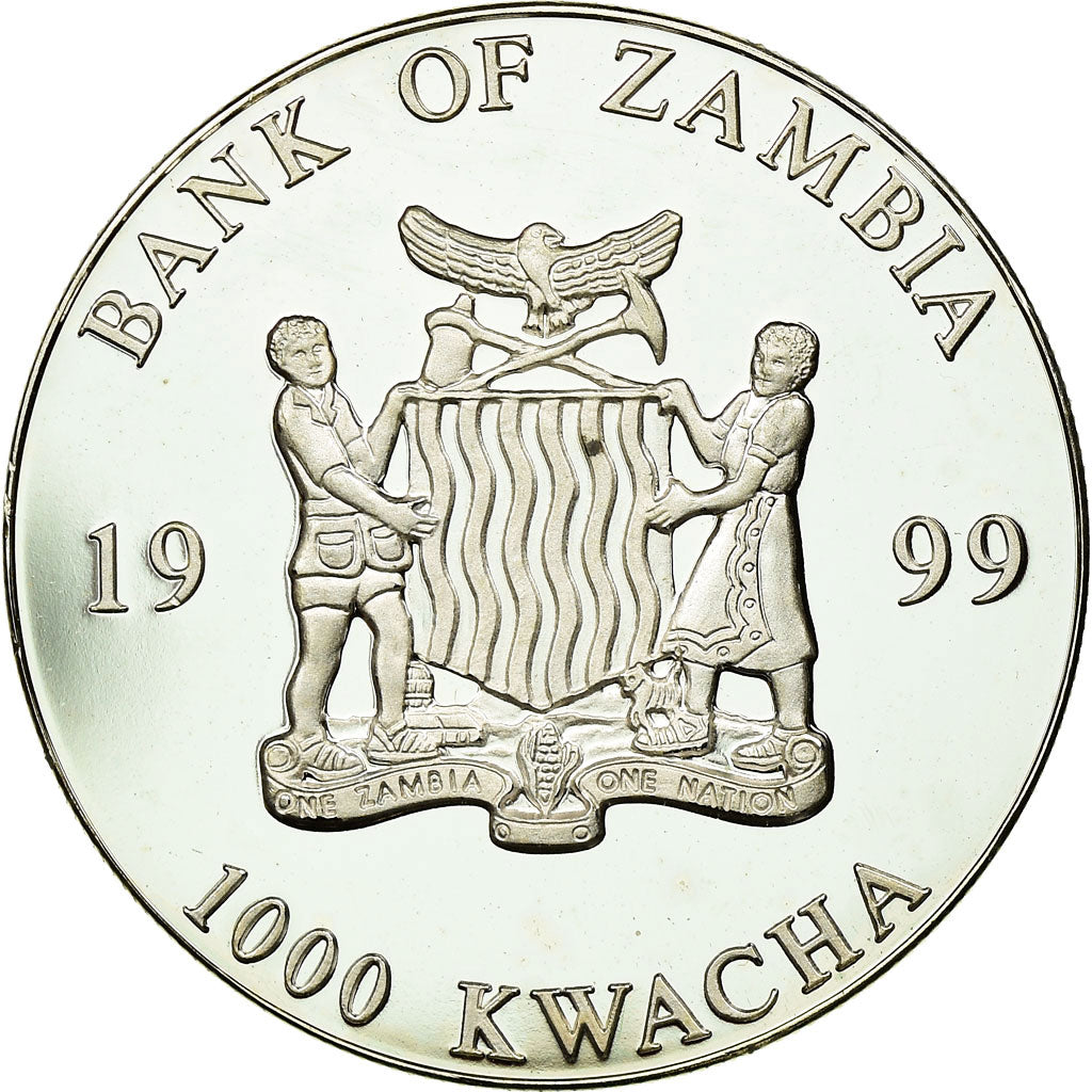 Moneta, Zambia, 1000 Kwacha, 1999, British Royal Mint, FDC, Silver Plated