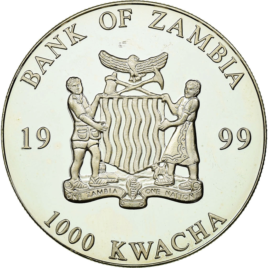 Coin, Zambia, 1000 Kwacha, 1999, British Royal Mint, MS(65-70), Silver plated