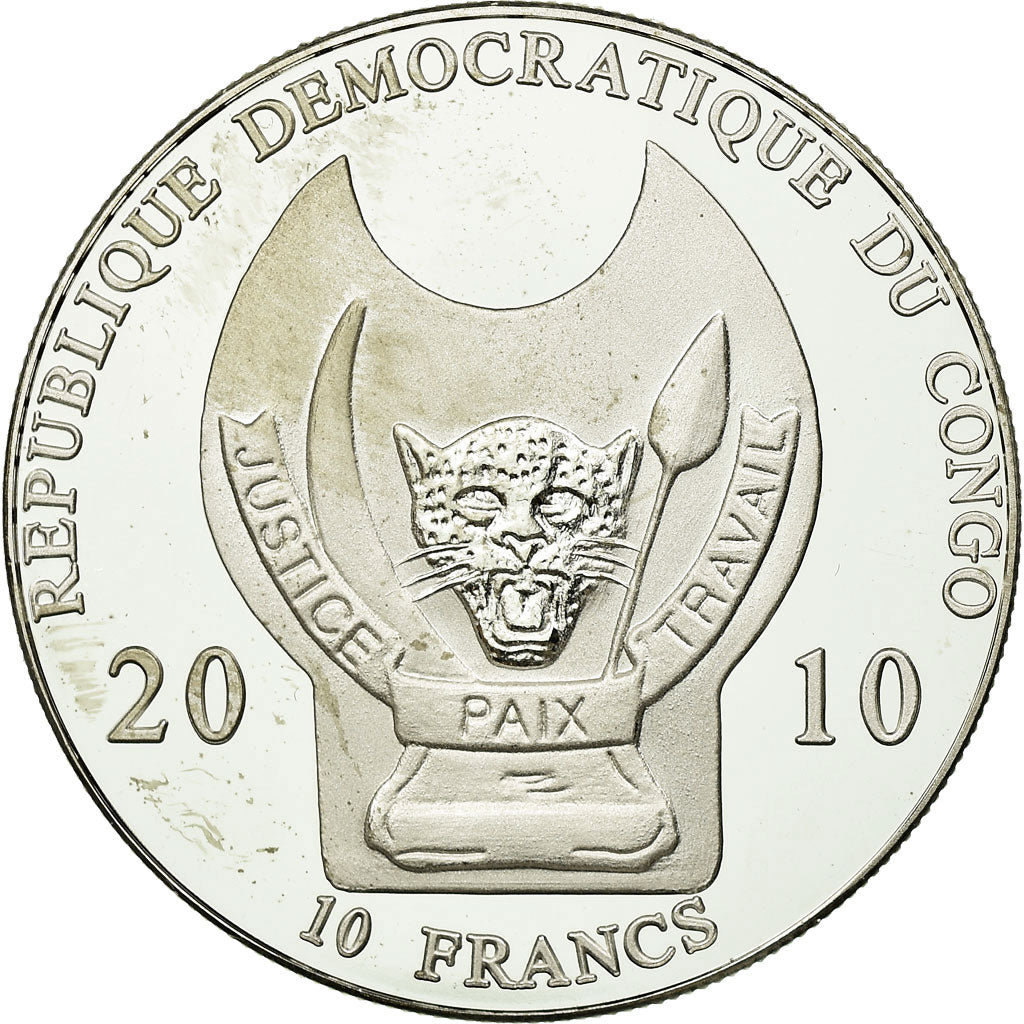 Coin, CONGO, DEMOCRATIC REPUBLIC, 10 Francs, 2010, MS(63), Silver Plated Copper