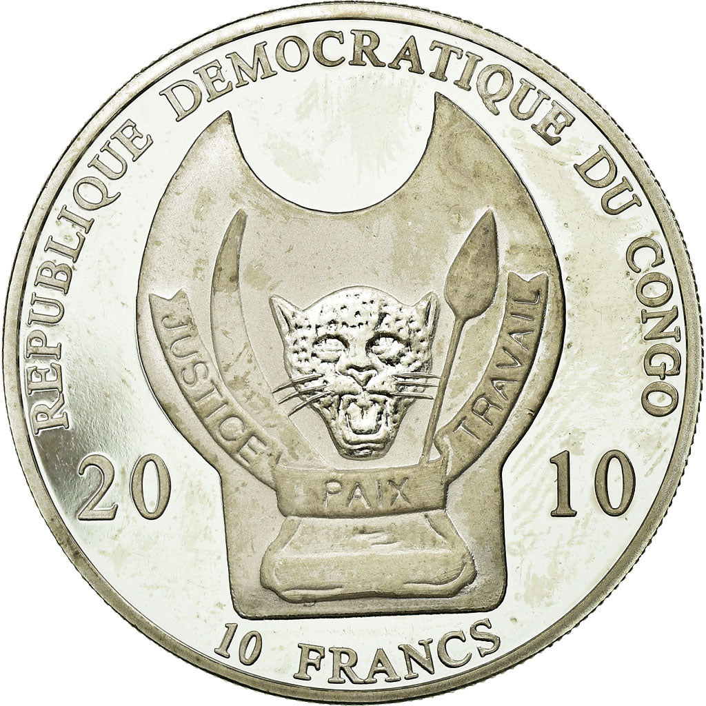 Münze, CONGO, DEMOCRATIC REPUBLIC, 10 Francs, 2010, UNZ, Silver Plated Copper