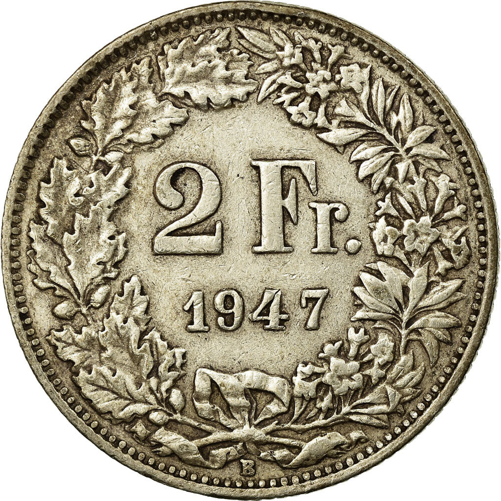 Coin, Switzerland, 2 Francs, 1947, Bern, EF(40-45), Silver, KM:21