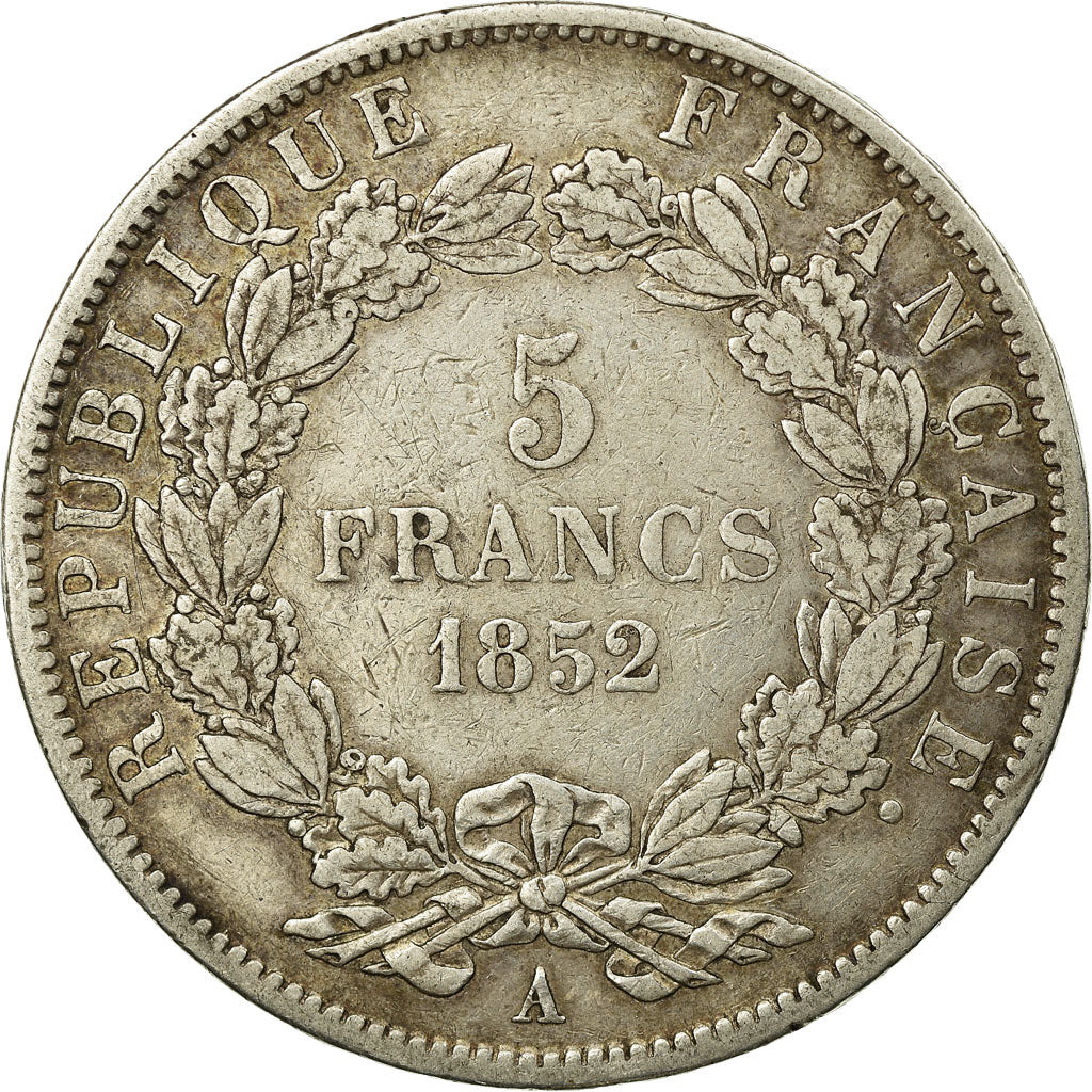 Münze, Frankreich, Napoléon III, 5 Francs, 1852, Paris, S+, Silber, KM:773.1