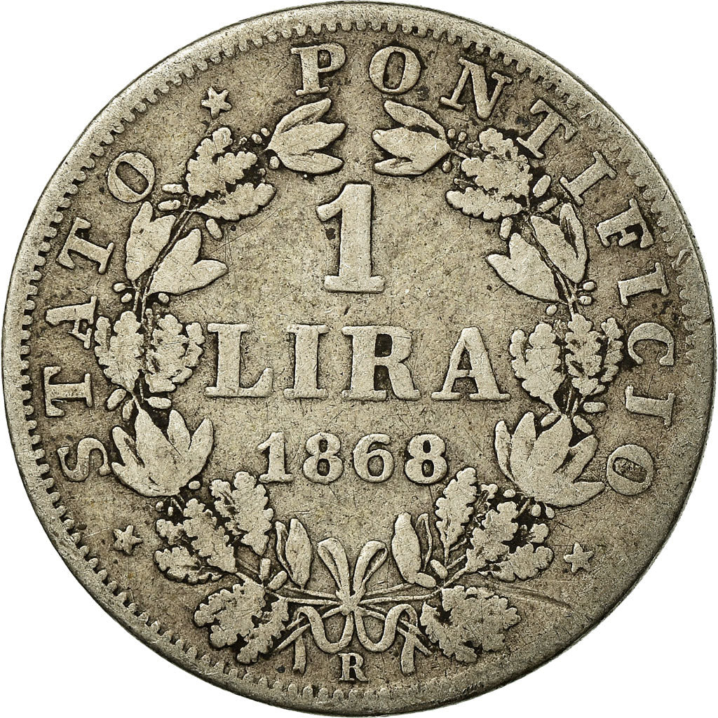 Coin, ITALIAN STATES, PAPAL STATES, Pius IX, Lira, 1868, Milan, VF(20-25)