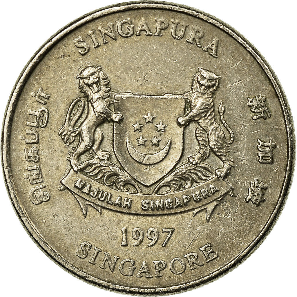 Coin, Singapore, 20 Cents, 1997, Singapore Mint, VF(30-35), Copper-nickel