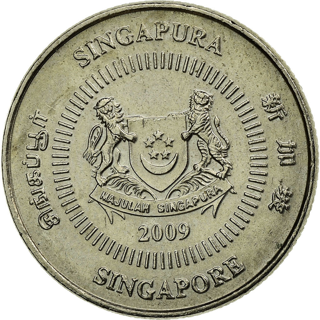 Moneta, Singapur, 10 Cents, 2009, Singapore Mint, AU(55-58), Miedź-Nikiel