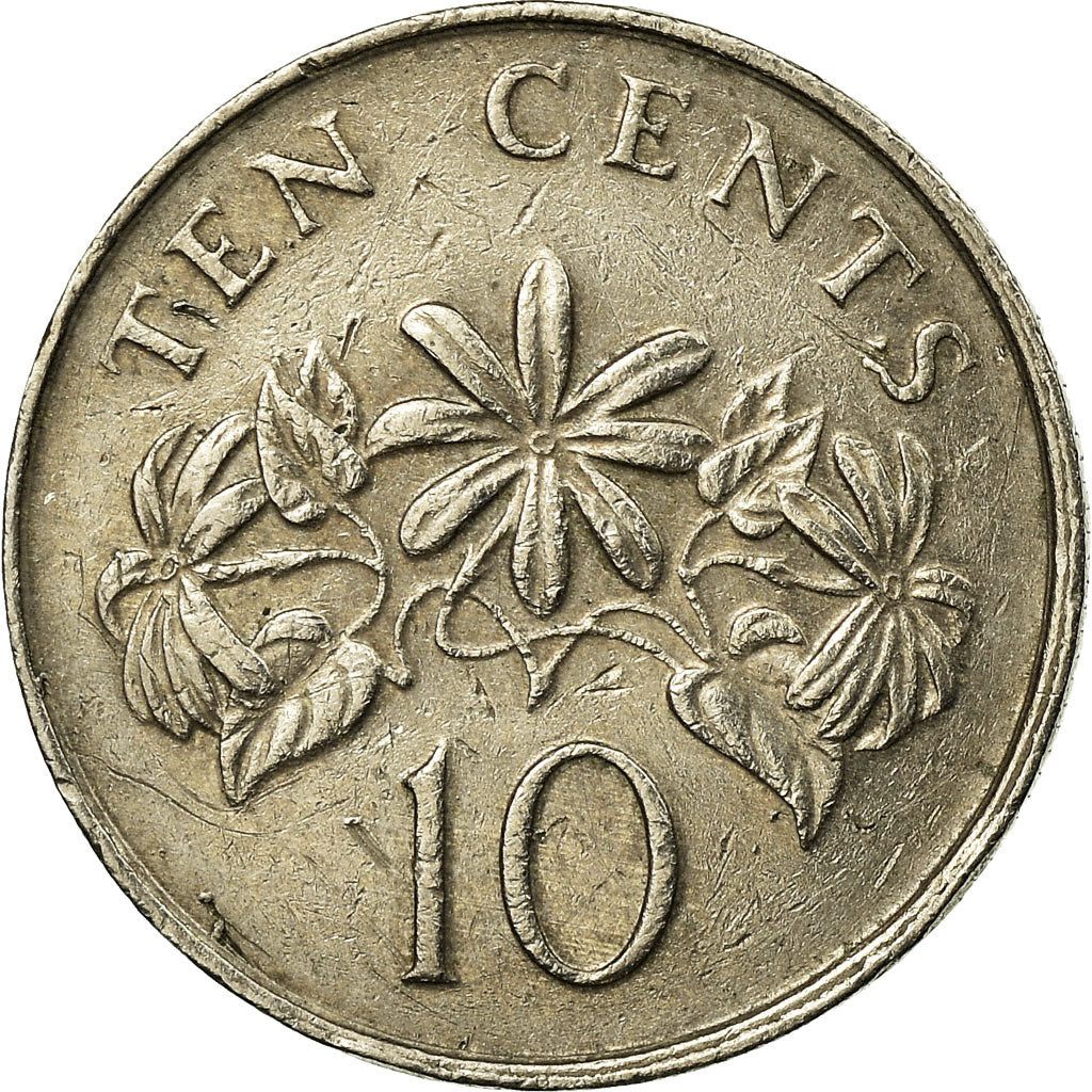 Moneda, Singapur, 10 Cents, 1989, British Royal Mint, BC+, Cobre - níquel