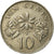 Moneda, Singapur, 10 Cents, 1989, British Royal Mint, BC+, Cobre - níquel