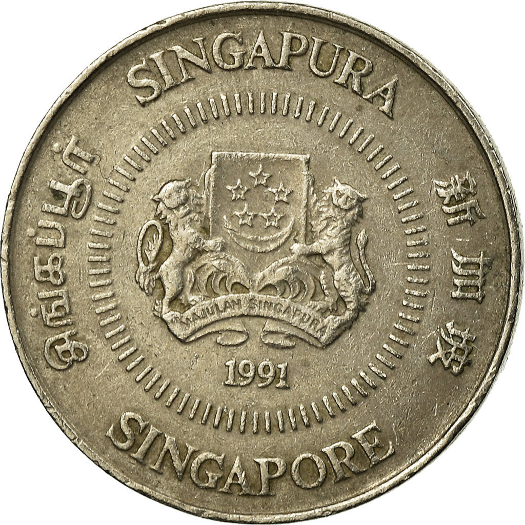 Moneda, Singapur, 10 Cents, 1991, British Royal Mint, BC+, Cobre - níquel