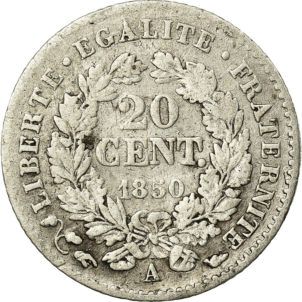 Moneta, Francia, Cérès, 20 Centimes, 1850, Paris, B+, Argento, KM:758.1