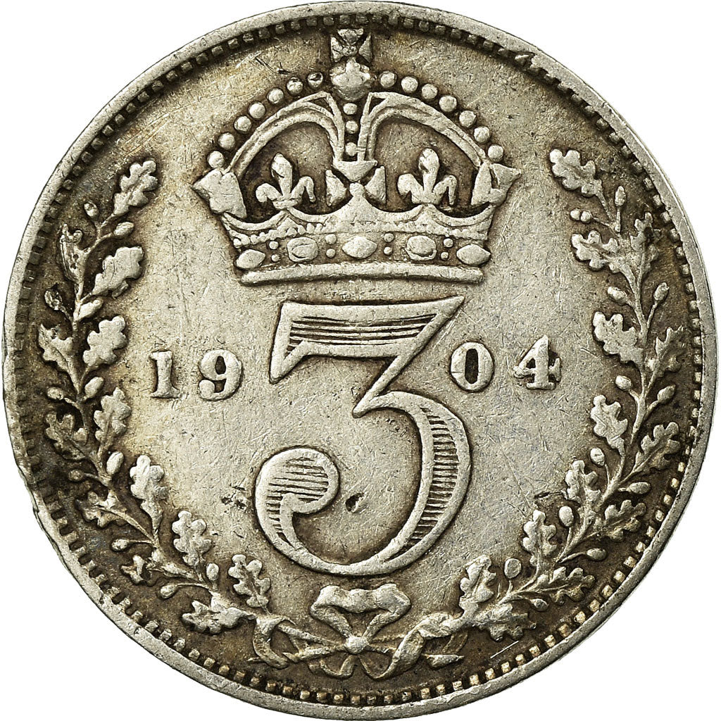 Coin, Great Britain, Edward VII, 3 Pence, 1904, VF(20-25), Silver, KM:797.1