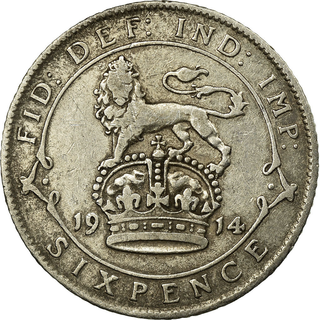 Coin, Great Britain, George V, 6 Pence, 1914, VF(20-25), Silver, KM:815