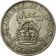 Coin, Great Britain, George V, 6 Pence, 1914, VF(20-25), Silver, KM:815