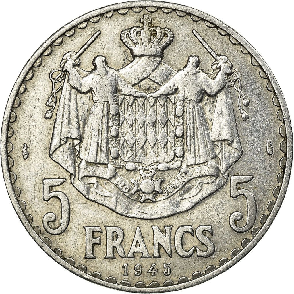 Moeda, Mónaco, Louis II, 5 Francs, 1945, EF(40-45), Alumínio, KM:122