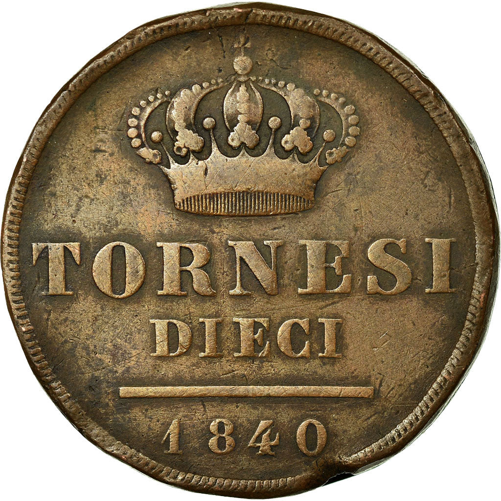 Coin, ITALIAN STATES, NAPLES, Ferdinando II, 10 Tornesi, 1840, VF(20-25)