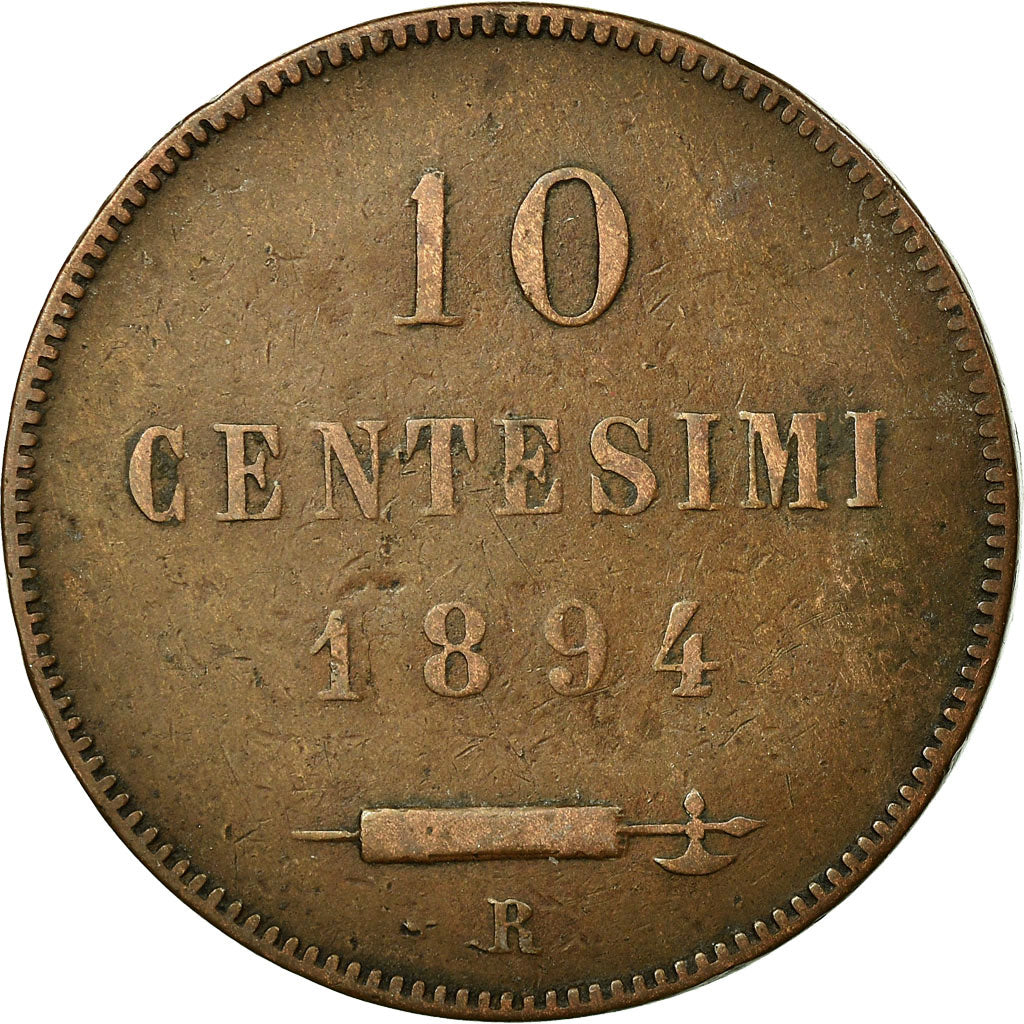 Coin, San Marino, 10 Centesimi, 1894, Rome, VF(30-35), Copper, KM:2