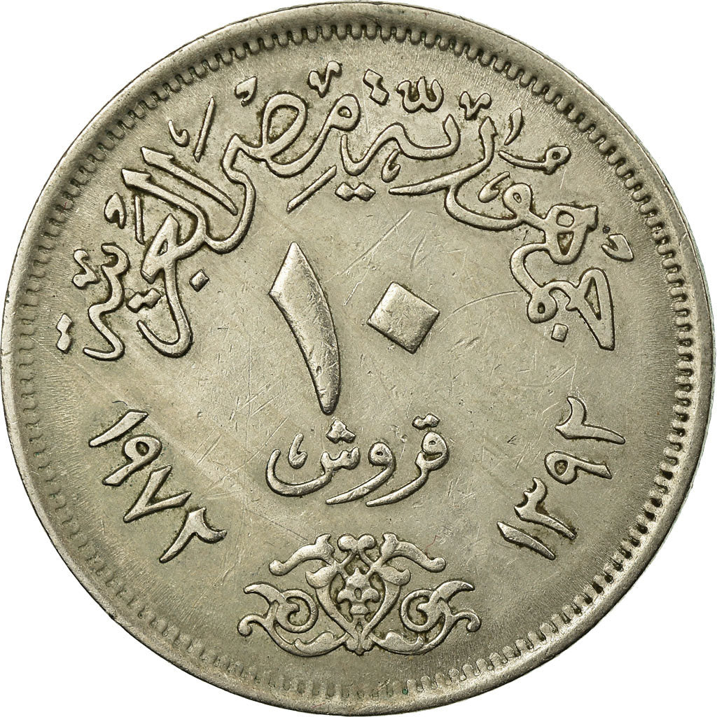 Coin, Egypt, 10 Milliemes, 1972/AH1392, EF(40-45), Aluminum, KM:A426