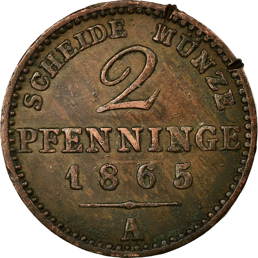 Münze, Deutsch Staaten, PRUSSIA, Wilhelm I, 2 Pfennig, 1865, S, Kupfer, KM:481