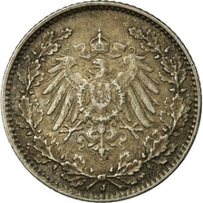 Coin, GERMANY - EMPIRE, 1/2 Mark, 1914, Hambourg, EF(40-45), Silver, KM:17