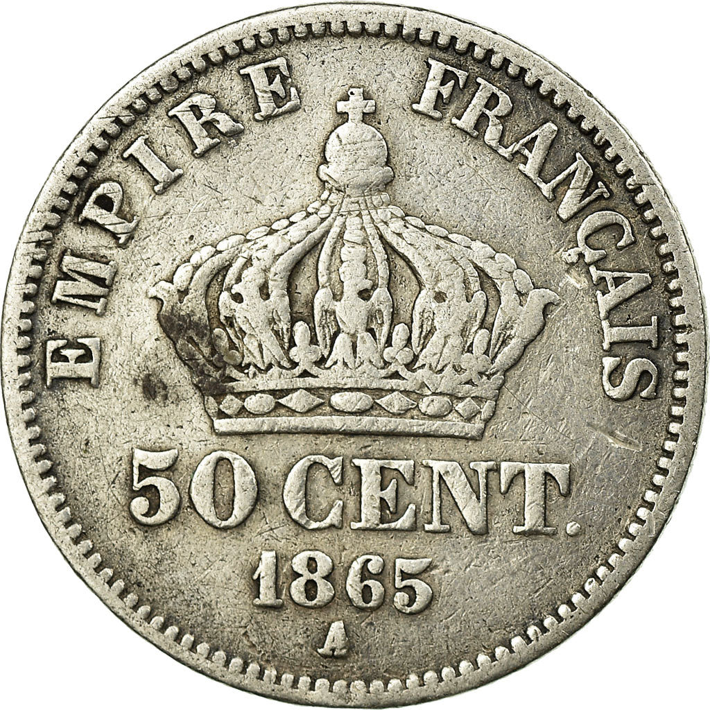 Moeda, França, Napoleon III, Napoléon III, 50 Centimes, 1865, Paris