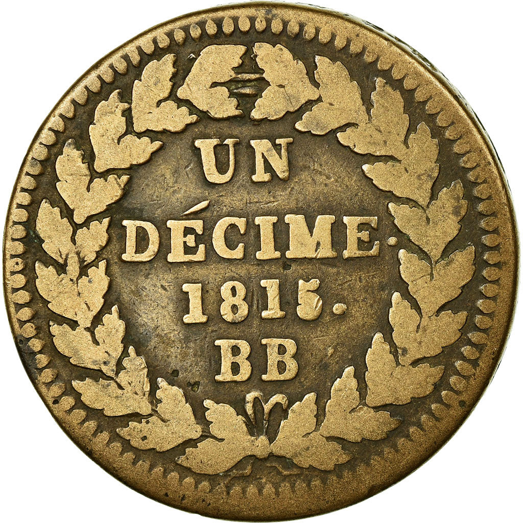Moneta, Francja, Louis XVIII, Decime, 1815, Strasbourg, VF(20-25), Bronze