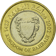 Coin, Bahrain, Hamed Bin Isa, 100 Fils, 2002/AH1423, AU(55-58), Bi-Metallic
