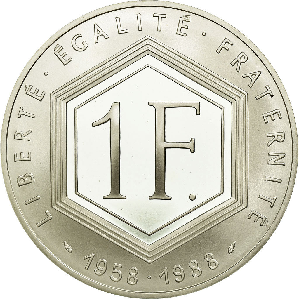 Coin, France, Charles de Gaulle, Franc, 1988, Paris, MS(65-70), Silver, KM:978