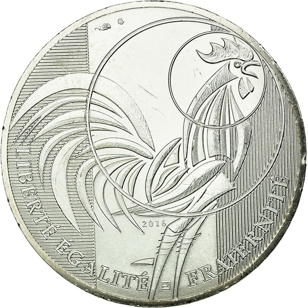 France, 10 Euro, Coq, 2016, MS(60-62), Silver