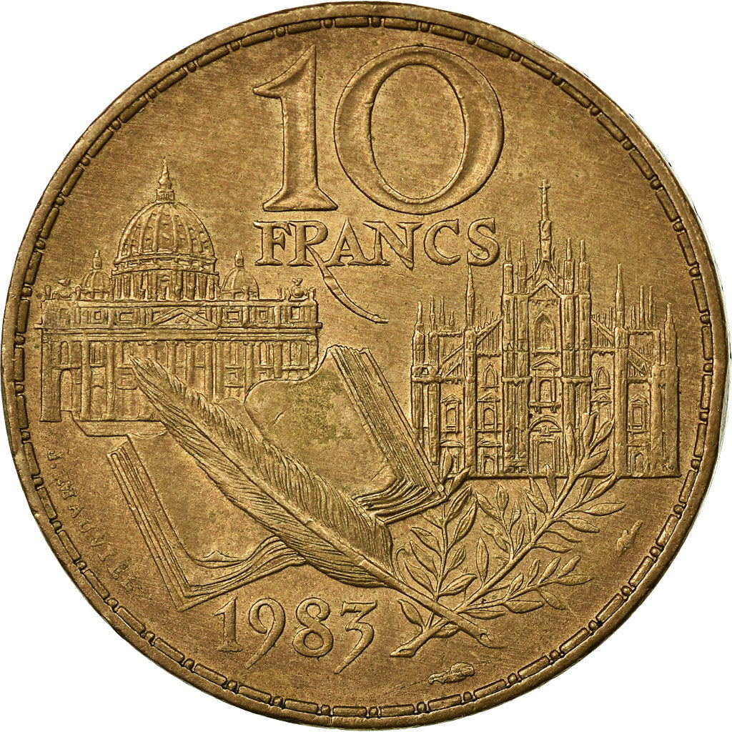 Moneda, Francia, Stendhal, 10 Francs, 1983, Paris, BC+, Níquel - bronce