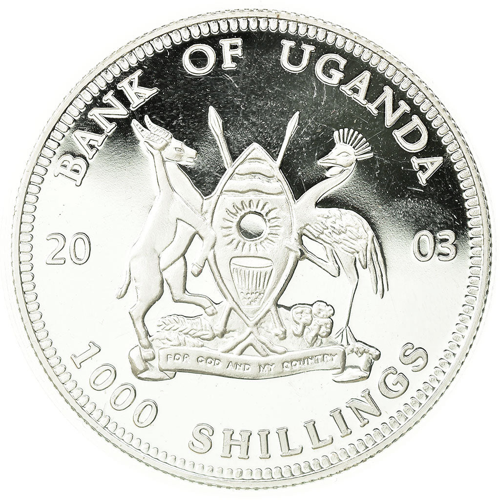 Coin, Uganda, 1000 Shillings, 2003, MS(65-70), Silver Plated Bronze, KM:101