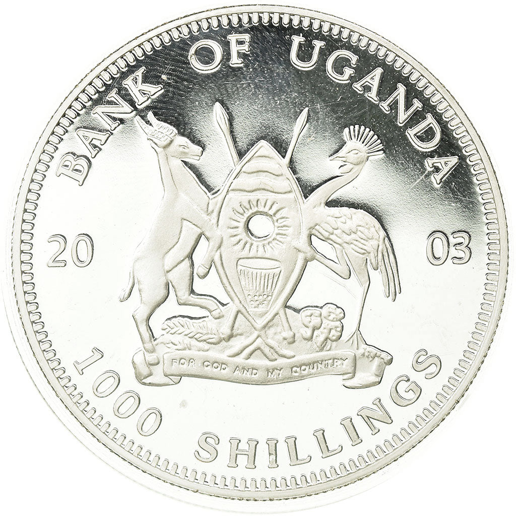 Coin, Uganda, 1000 Shillings, 2003, MS(65-70), Silver Plated Bronze, KM:101