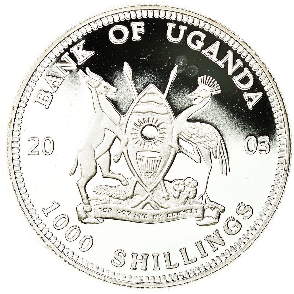 Coin, Uganda, 1000 Shillings, 2003, MS(65-70), Silver Plated Bronze, KM:101