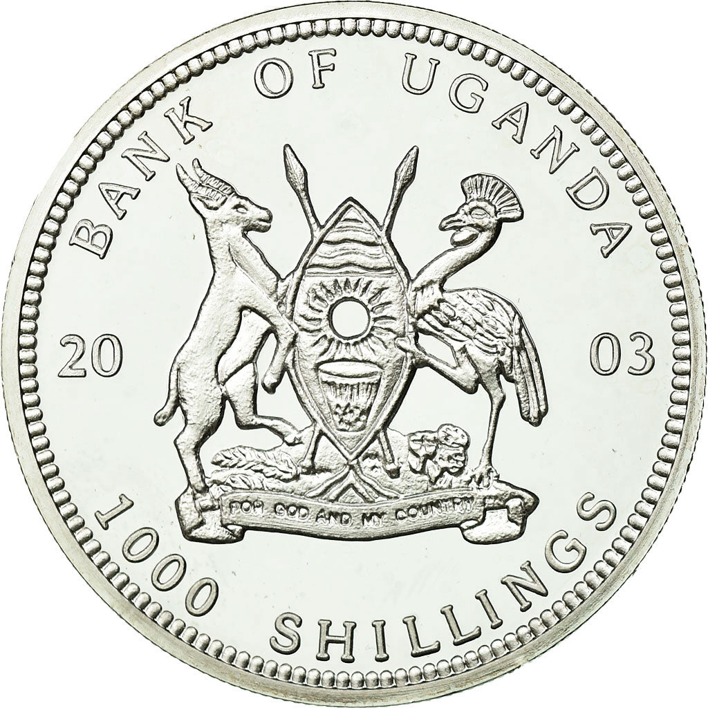 Coin, Uganda, 1000 Shillings, 2003, MS(60-62), Silver Plated Bronze, KM:102
