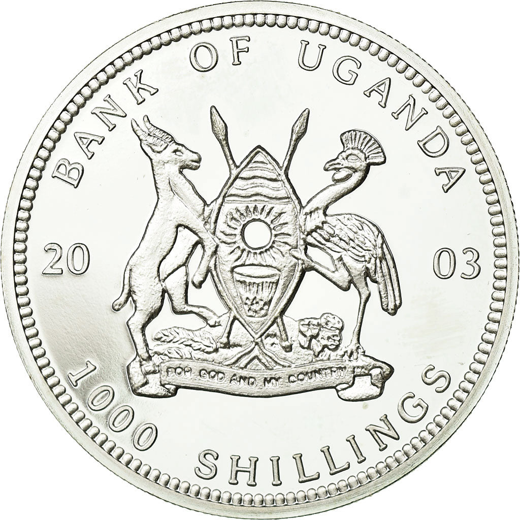 Coin, Uganda, 1000 Shillings, 2003, MS(65-70), Silver Plated Bronze, KM:102