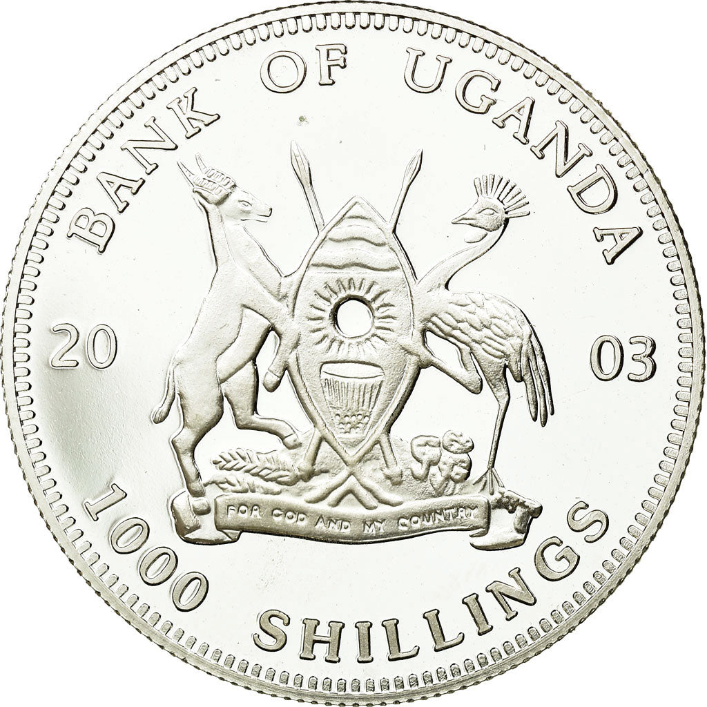 Coin, Uganda, 1000 Shillings, 2003, MS(65-70), Silver Plated Bronze, KM:102
