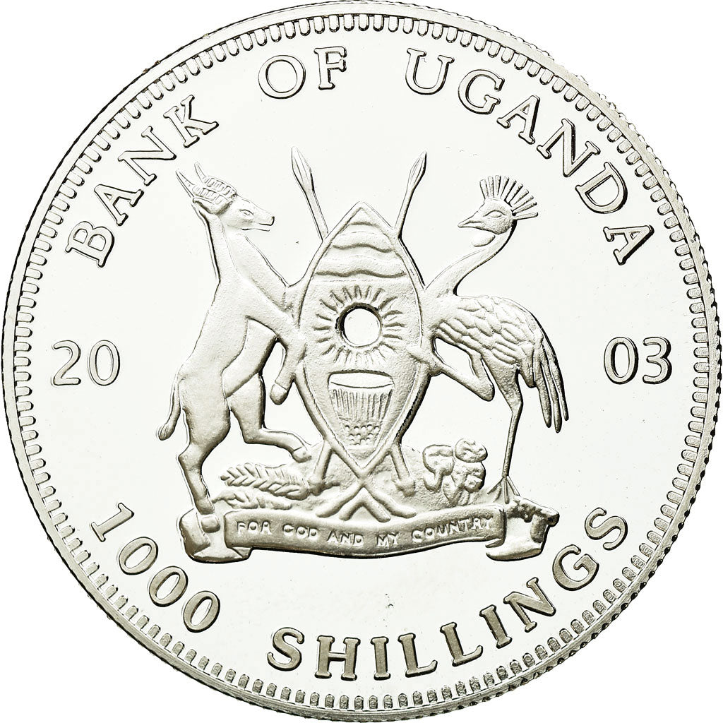 Coin, Uganda, 1000 Shillings, 2003, MS(65-70), Silver Plated Bronze, KM:102