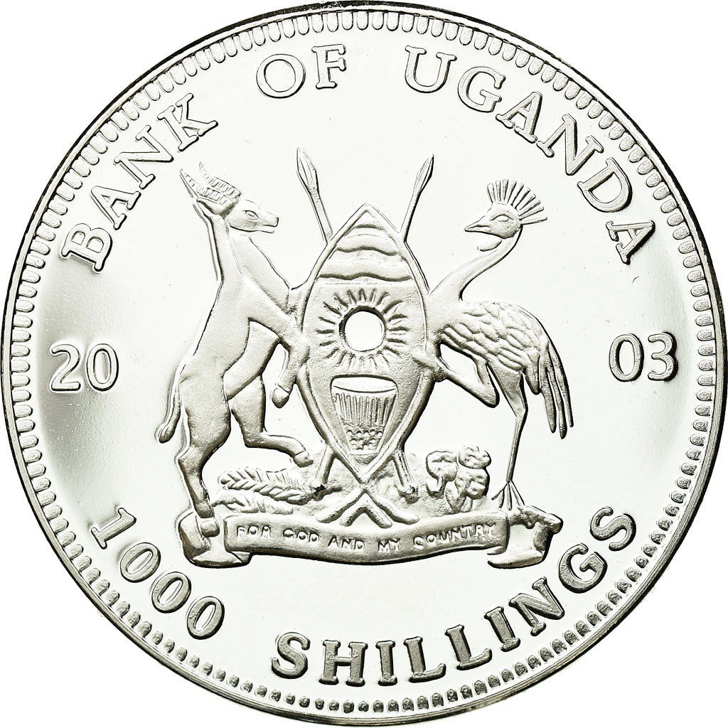 Coin, Uganda, 1000 Shillings, 2003, MS(65-70), Silver Plated Bronze, KM:104