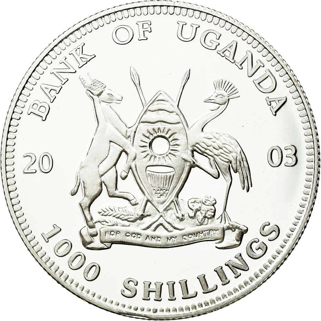 Coin, Uganda, 1000 Shillings, 2003, MS(65-70), Silver Plated Bronze, KM:104