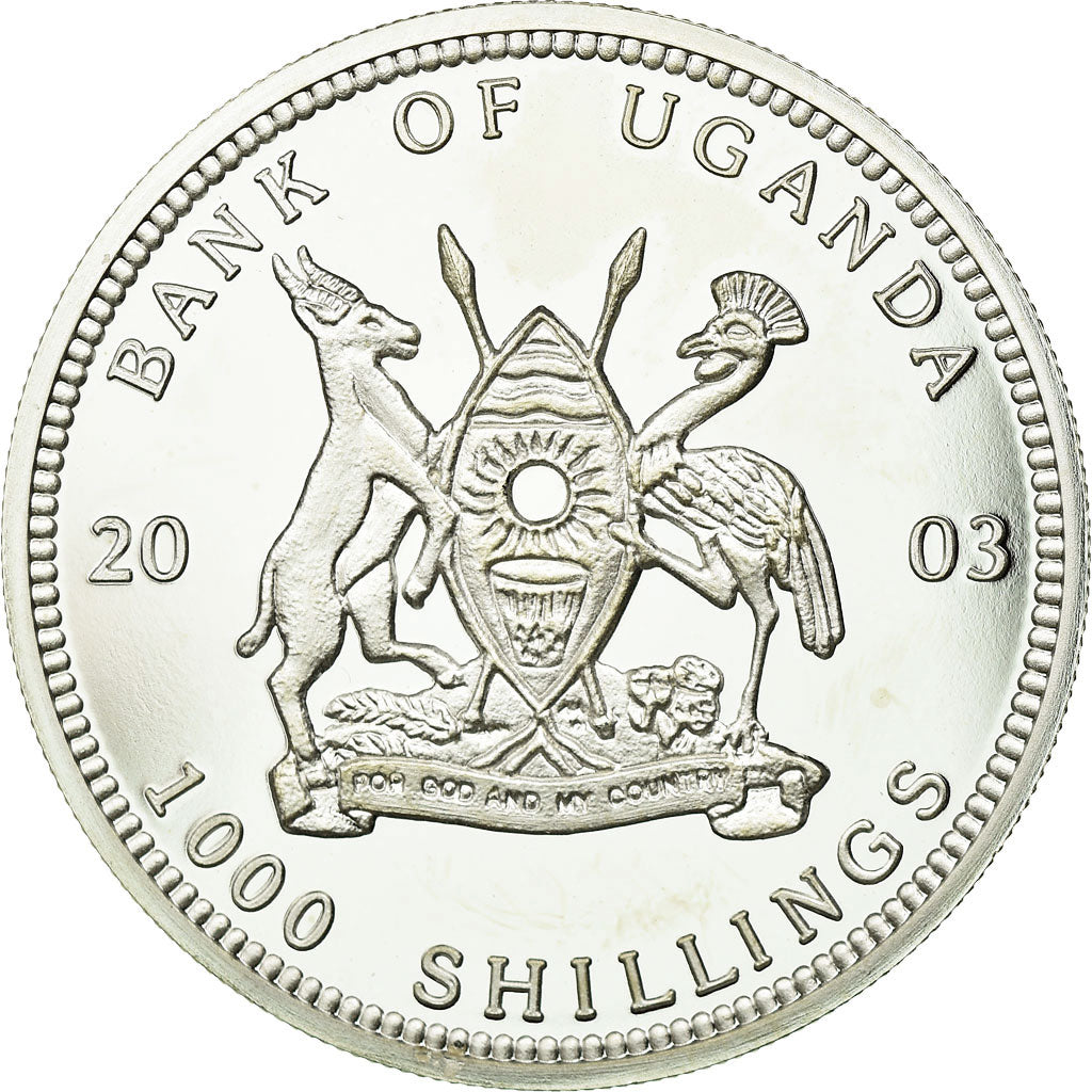 Coin, Uganda, 1000 Shillings, 2003, MS(60-62), Silver Plated Bronze, KM:104