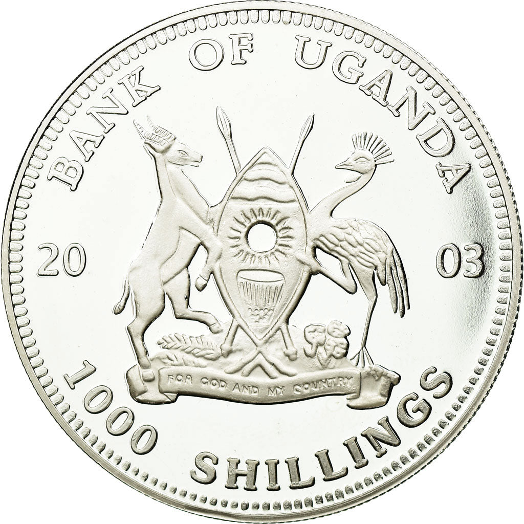 Coin, Uganda, 1000 Shillings, 2003, MS(65-70), Silver Plated Bronze, KM:103