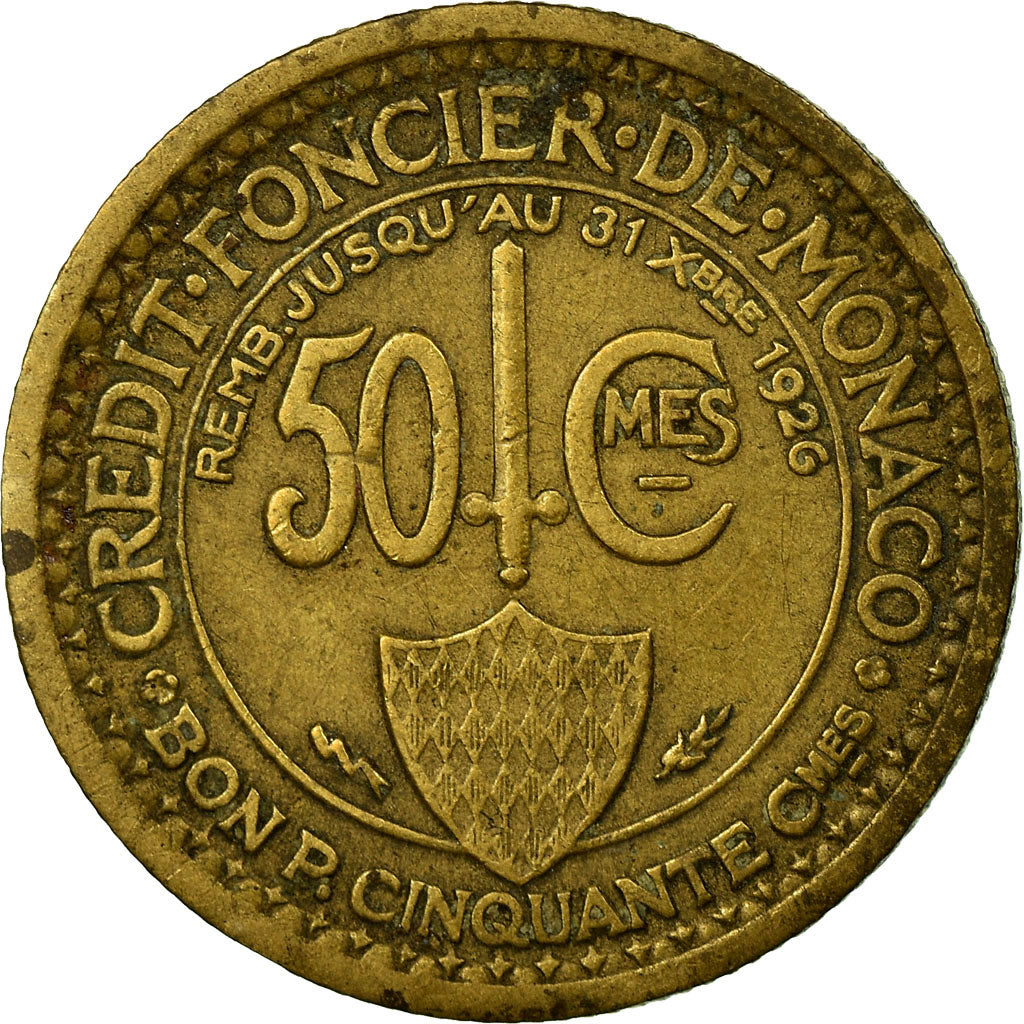 Monnaie, Monaco, Louis II, 50 Centimes, 1924, Poissy, TB+, Aluminum-Bronze