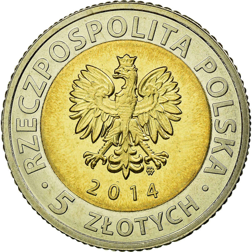 Coin, Poland, 5 Zlotych, 2014, Warsaw, MS(63), Bi-Metallic, KM:913