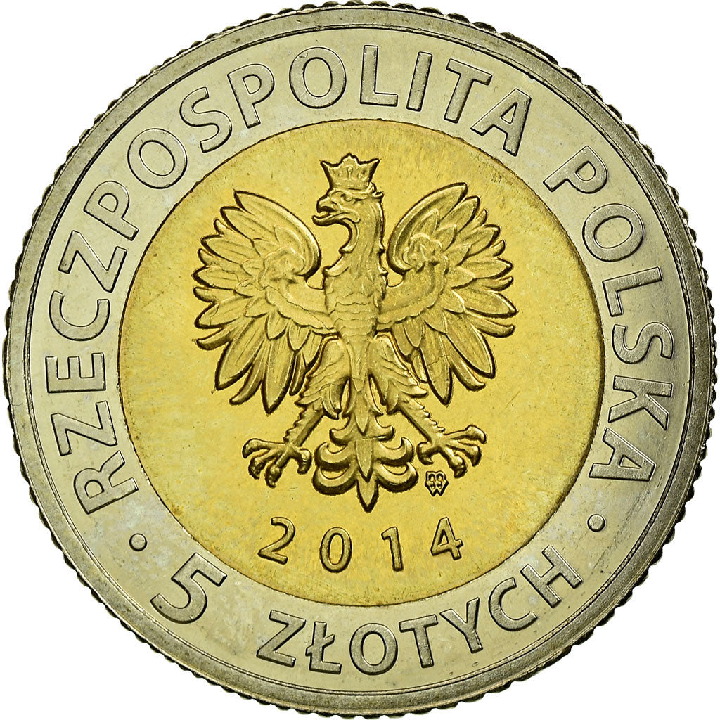Coin, Poland, 5 Zlotych, 2014, Warsaw, MS(63), Bi-Metallic, KM:913