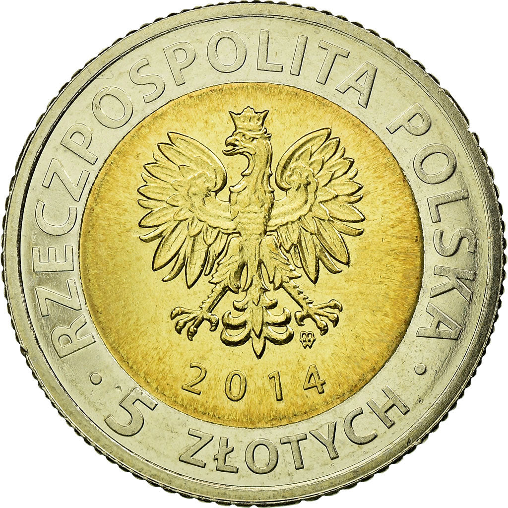 Moneta, Polonia, 5 Zlotych, 2014, Warsaw, SPL, Bi-metallico, KM:904