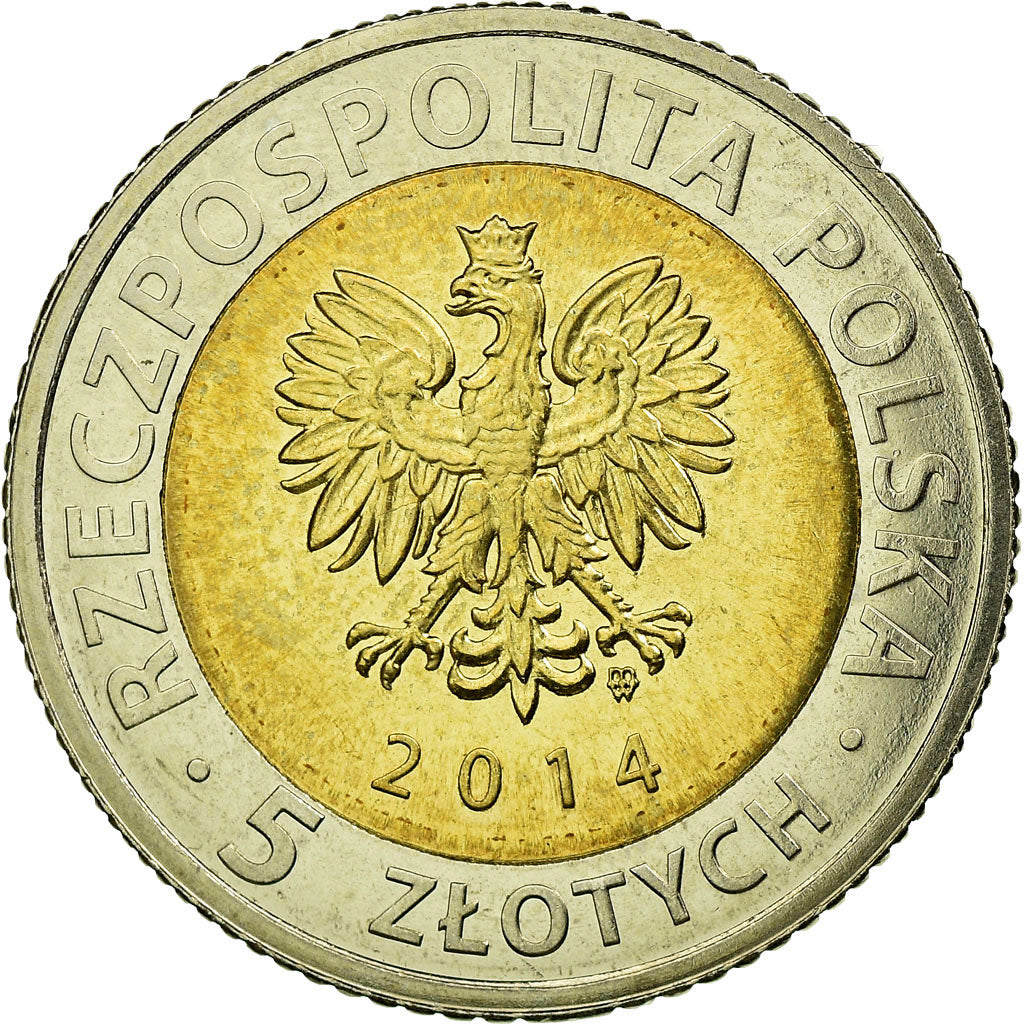 Coin, Poland, 5 Zlotych, 2014, Warsaw, MS(63), Bi-Metallic, KM:904