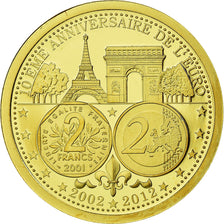 France, Medal, 10ème Anniversaire de l'Euro, History, 2011, MS(65-70), Gold