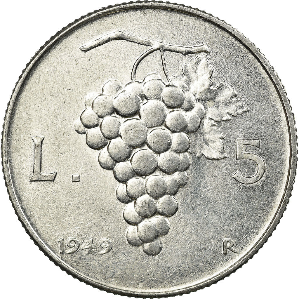 Moneta, Italia, 5 Lire, 1949, Rome, SPL-, Alluminio, KM:89